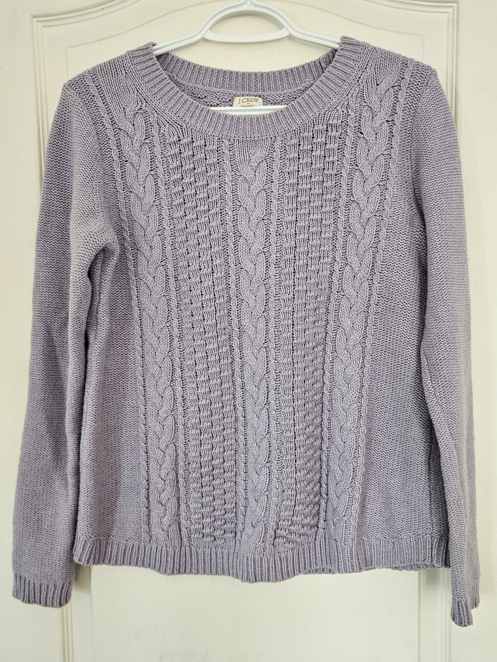 J Crew Lavender Cable Knit Crew Neck Sweater Cozy Classic Quiet Luxury